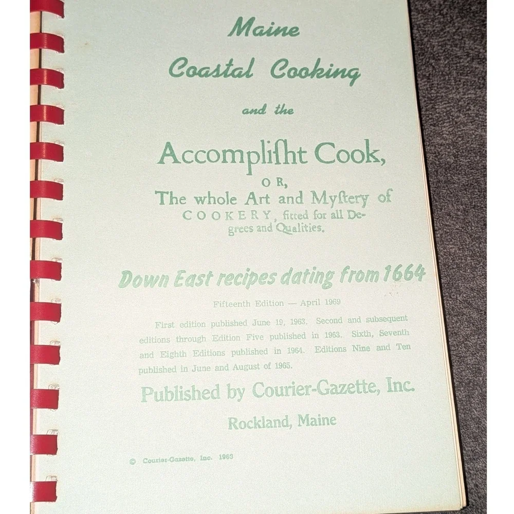Maine Coastal Cooking 1969 Down East Recipes 1664 Vintage Cookbook 15th Ed